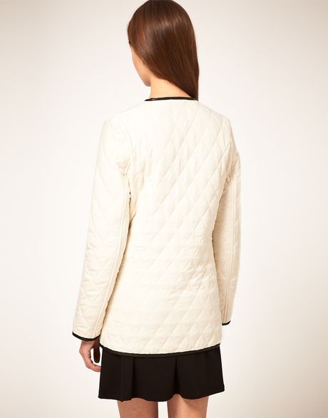 Asos Collection Asos Collarless Quilted Jacket In Beige Creamblack Lyst