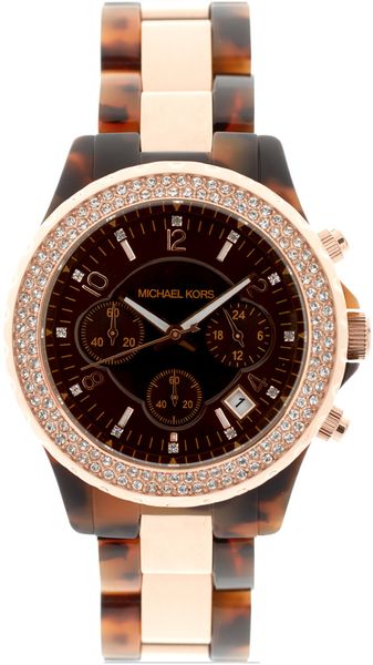 Michael Kors Two Tone Tortoiseshell Chronograph Watch - Lyst