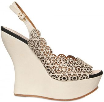 Nina Ricci 130mm Lasered Leather Open Toe Wedges - Lyst