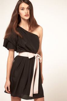 ASOS Collection Asos One Shoulder Drape Dress With Contrast Belt - Lyst