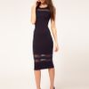Asos Collection Asos Midi Dress with Mesh Inserts in Blue (navy) - Lyst