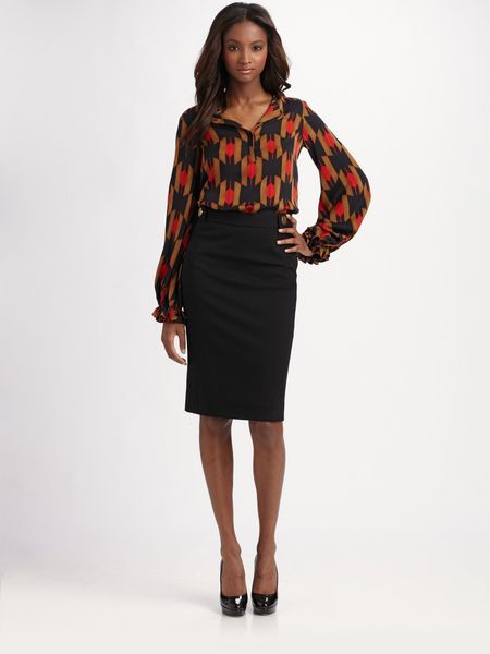 Diane Von Furstenberg Panel Acmis Knit Pencil Skirt in Black - Lyst