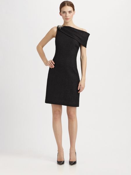 Kay Unger One-shoulder Jacquard Cocktail Dress in Black