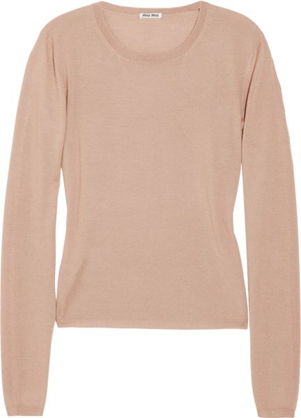 Miu Miu Cashmere and Silkblend Sweater in Pink (blush) - Lyst