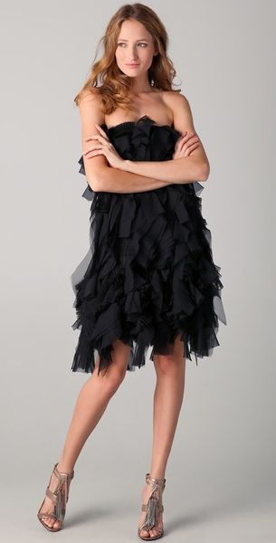 Reem Acra Ruffled Cocktail Dress in Black (ebony)