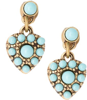  Antique Brass Turquoise Heart Drop Earrings 