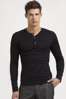 Versace Striped Jersey Henley Shirt - Lyst