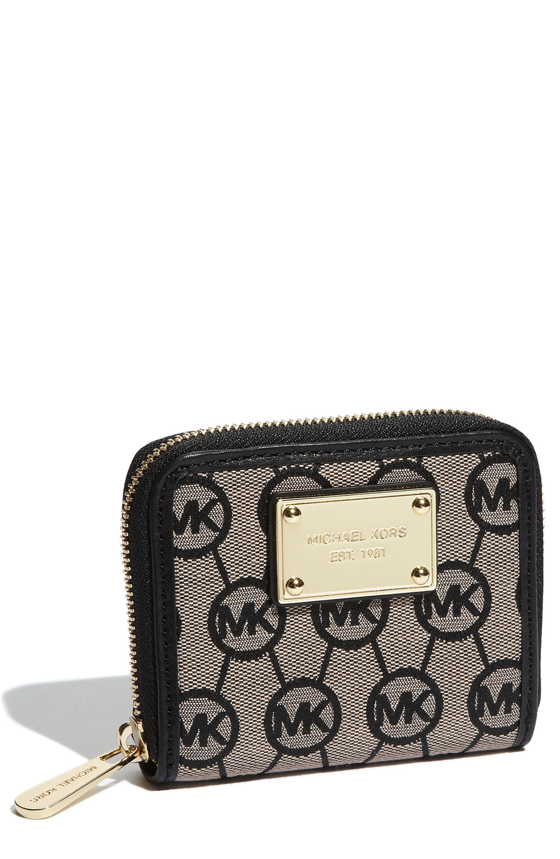 Michael Michael Kors Monogram Small Wallet in Black (beige/ black