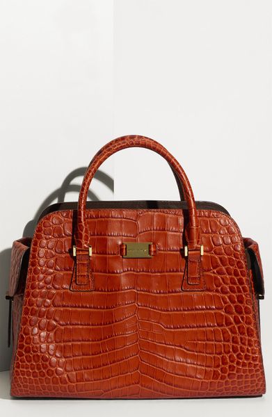Michael Kors Satchel Embossed Croc in Red (tangerine) - Lyst