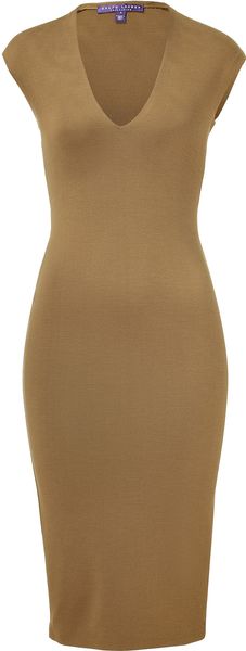 Ralph Lauren Collection Copper Deep Vneck Dress in Gold (copper) - Lyst