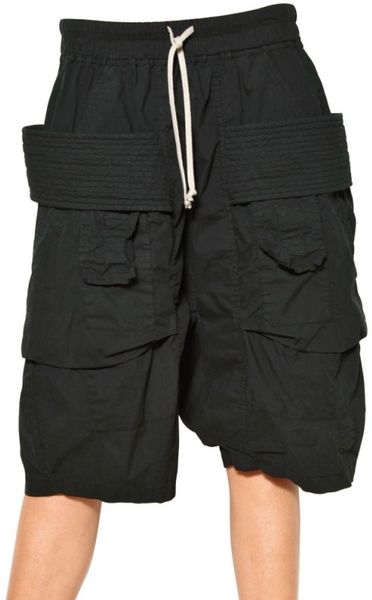 Rick Owens Cargo Stretch Cotton Poplin Shorts in Black - Lyst