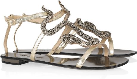 Roberto Cavalli Swarovski Crystal Snake and Leather Sandals in Gold (snake) - Lyst