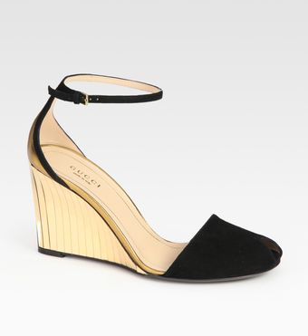  Delphine Suede and Metallic Leather Wedge Sandals 