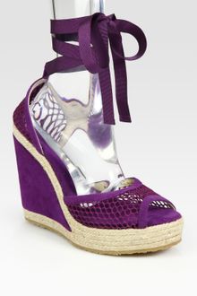 Jimmy Choo Suede and Mesh Espadrille Wedge Sandals - Lyst