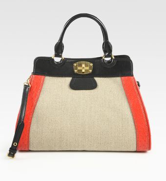 Miu Miu Linen and Ostrich Top Handle Bag - Lyst