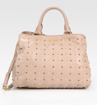 Miu Miu Studded Leather Top Handle Bag - Lyst