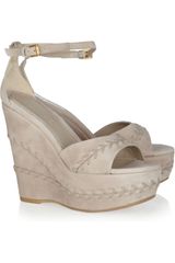 Alexander McQueen Whipstitched Suede Wedge Sandals