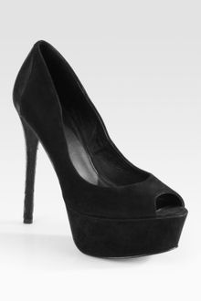 B Brian Atwood Blayne Suede and Snake-print Leather Peep Toe Platform Pumps - Lyst