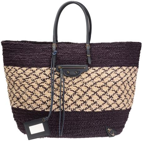 Balenciaga Woven Raffia and Leather Basket Bag in Purple (purple multi) - Lyst