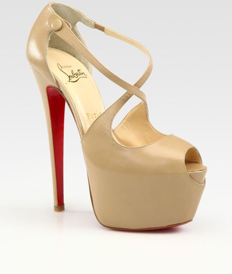 Christian Louboutin Exagona Leather Crisscross Platform Sandals in Beige - Lyst