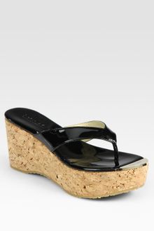 Jimmy Choo Patent Leather Thong Wedge Sandals - Lyst