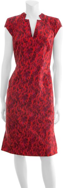 Zac Posen Tafetta Leopard Dress in Red - Lyst
