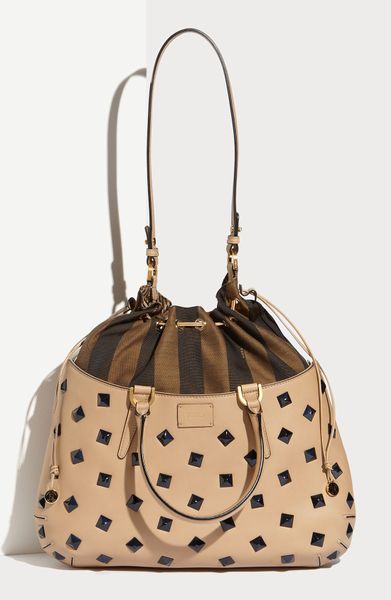Fendi B. Fab  Medium Studded Calfskin Tote in Beige (beige/black) - Lyst