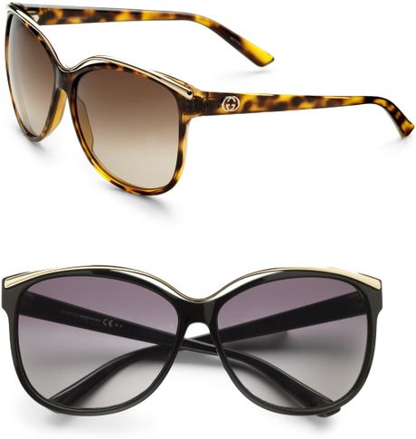 Gucci Metal Trim Sunglasses in Black (brown) - Lyst