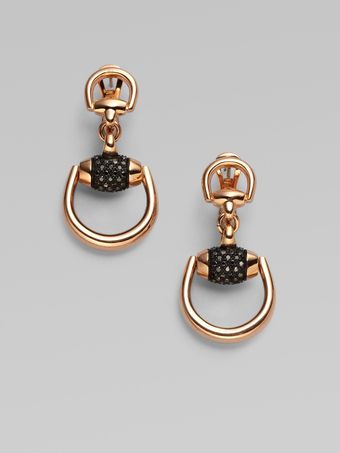 18k Pink Gold Black Diamond Horsebit Earrings 
