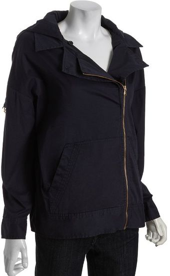  Jet Blue Stretch Twill Asymmetrical Zip Front Jacket 