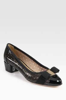 Ferragamo Printed Patent Leather and Grosgrain Ribbon Bow Pumps - Lyst