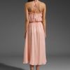 Halston Heritage Peasant Halter Gown in Bisque/silver in Pink (bisque & silver) - Lyst