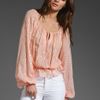 Halston Heritage Peasant Top with Smocking in Bisque/silver in Pink (bisque & silver) - Lyst