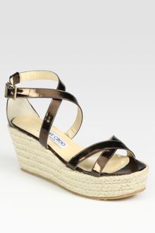 Jimmy Choo Poria Metallic Leather Espadrille Wedge Sandals - Lyst