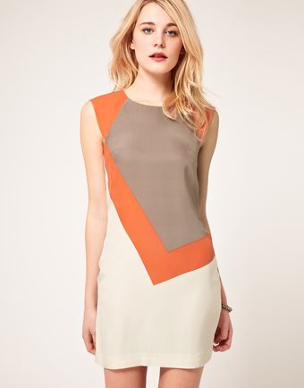 French Connection French Connection Silk Dress with Colour Block - Lyst