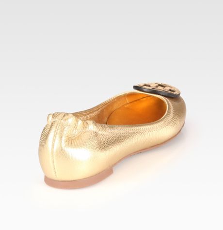 tory burch black flats with gold logo