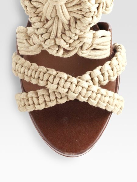 Tory Burch Fleur Jute Rope  Leather Sandals in Beige (natural) | Lyst