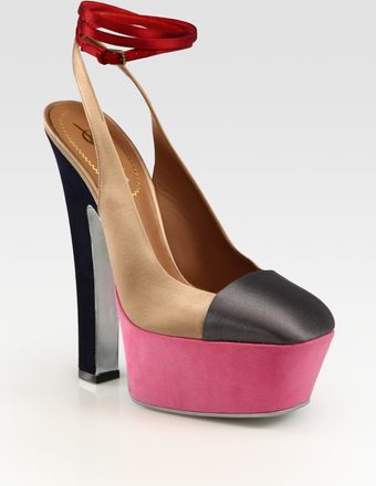 Yves Saint Laurent Satin and Suede Colorblock Platform Pumps - Lyst