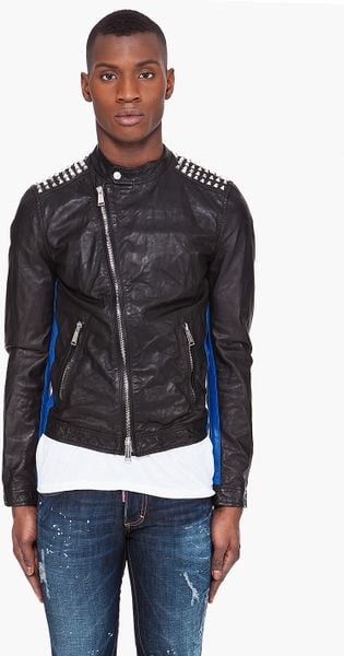 Dsquared2 Studded Leather Biker Jacket in Black for Men - Lyst