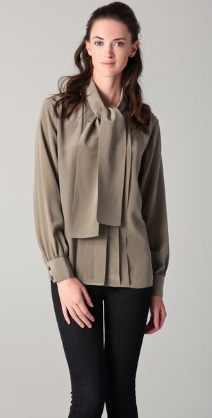 Blk Dnm Tie Neck Silk Blouse - Lyst