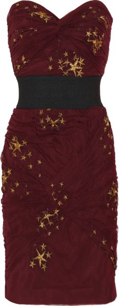 Foley + Corinna Embroidered Star Ruched Tulle Dress in Purple (burgundy) - Lyst