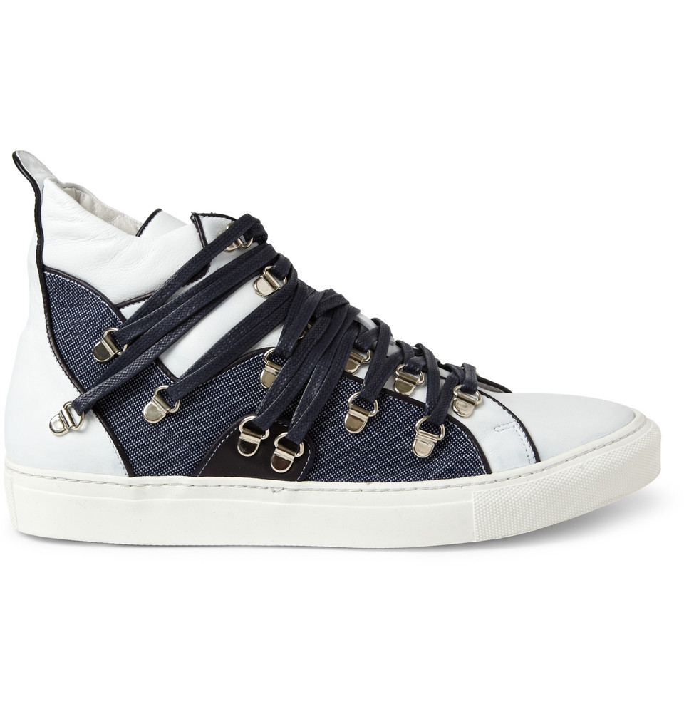 raf simons designer shoes raf simons lace strapped high top sneakers in blue for lyst raf simons designer shoes raf simons lace strapped high top sneakers in blue for lyst