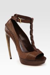Alexander McQueen Leather Tstrap Hornheel Platform Pumps