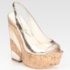 Alice + Olivia Metallic Leather Slingback Cork Wedge Sandals in Gold - Lyst