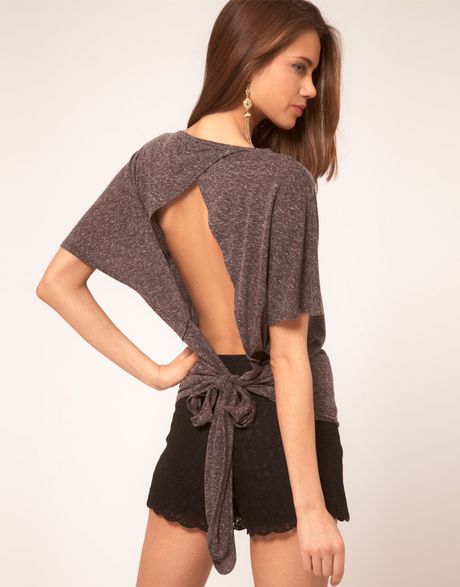 Asos Collection Asos Top in Texture with Sexy Tie Back in Gray (grey) - Lyst