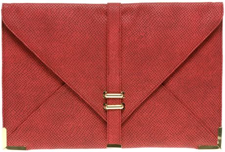 Asos Collection Slot Through Envelope Clutch in Red (redsnake) - Lyst