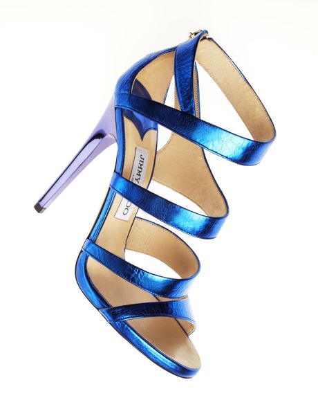 Jimmy Choo Gretchen Metallic Sandal in Blue - Lyst