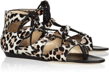 Jimmy Choo Leopardprint Calf Hair Sandals in Black (leopard) - Lyst