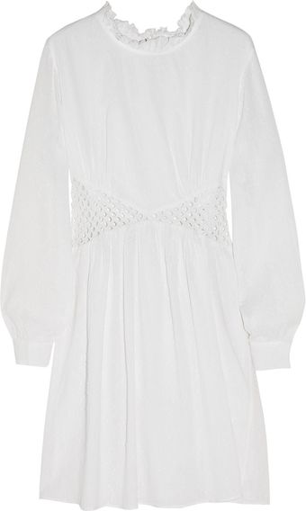 Nevenka Lattice-Detailed Textured-Cotton Dress - Lyst