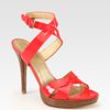 Stuart Weitzman Patent Leather Crisscross Platform Sandals in Pink (coral) - Lyst